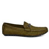 Side view of brown buckled loafers showcasing sleek design